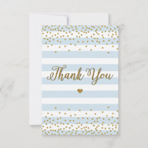 Light Blue Gold Glitter Boy Baby Shower Sprinkle T Thank You Card