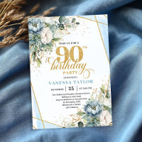 Light blue gold luxe border greenery 90th birthday