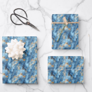Light Blue & Gold Marble Wrapping Paper Sheet
