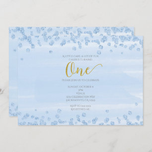 Light Blue & Gold ONE 1st Birthday Invitation