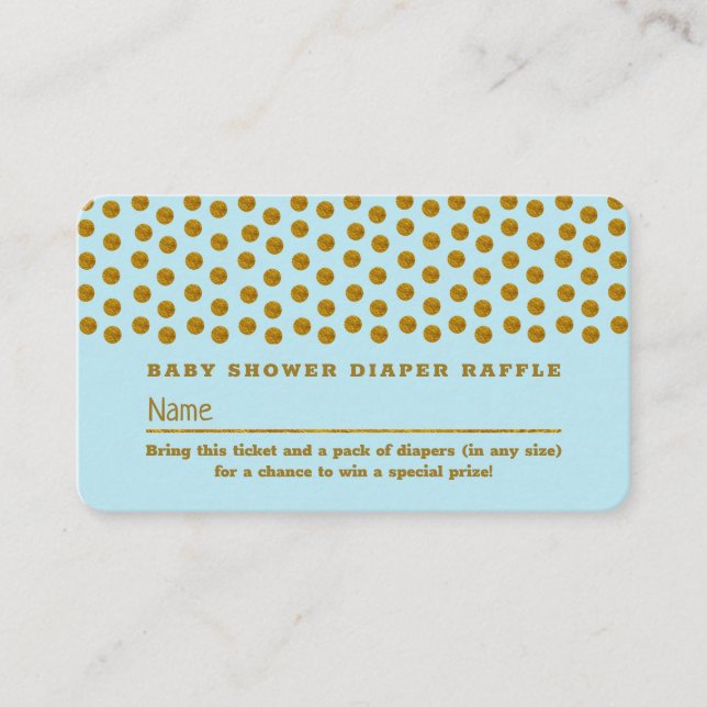 Light Blue & Gold Polka Dot , Diaper Raffle Ticket Enclosure Card (Front)