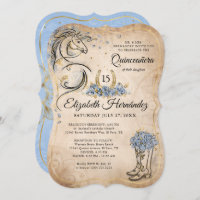 Light Blue Gold Quinceanera Rustic Horse Birthday