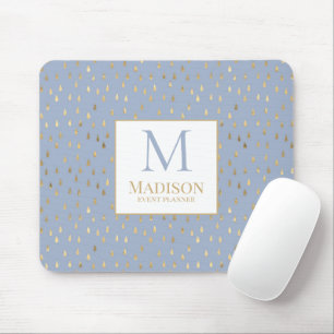 Light Blue Gold Raindrop Modern Trendy Monogram Mouse Pad