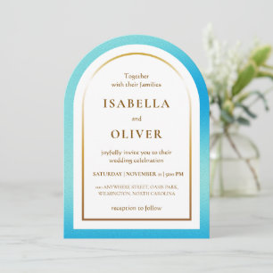 Light blue golden frame gradient wedding invitation