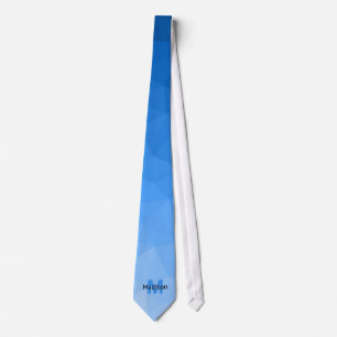 Light blue gradient geometry mesh pattern Monogram Tie