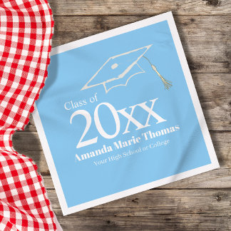 Light Blue Graduation Cap Class of 20XX Name Napkin