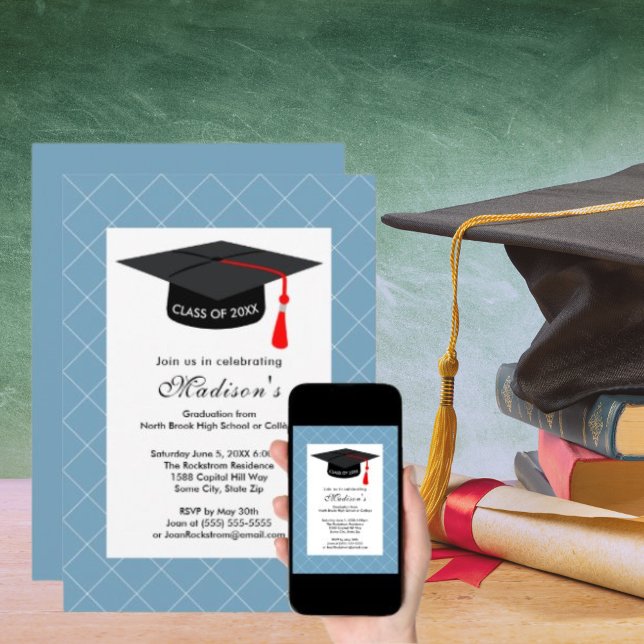 Light Blue Graduation Class of 2024 Black Cap Invitation (Light Blue Graduation Class of 2024 Black Cap Invitation)
