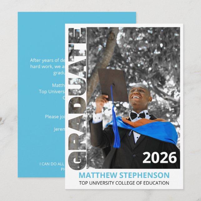 Light Blue Graduation Class of 2026 Announcement (Front/Back)
