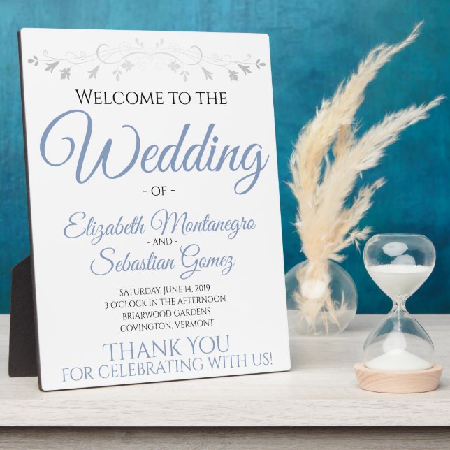 Light Blue & Gray Elegant Wedding Welcome Sign Plaque (Side)
