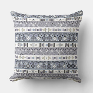 Light blue gray ethnic striped ornament cushion