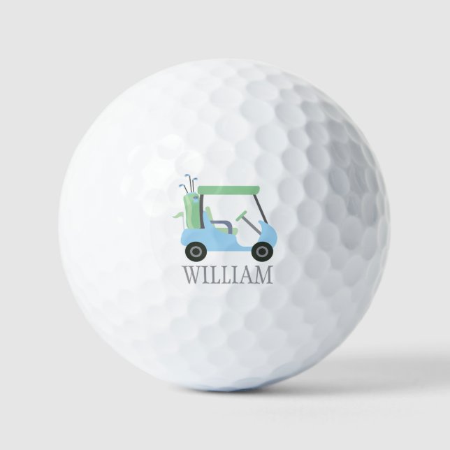 Light Blue & Green Golf Cart Personalised Golf Balls (Front)