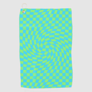 Light Blue & Green Warped Checkerboard Pattern  Golf Towel