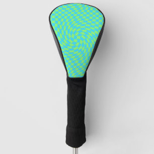 Light Blue & Green Warped Chequerboard Pattern Golf Head Cover