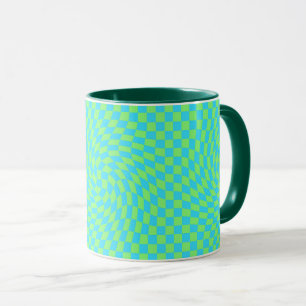Light Blue & Green Warped Chequerboard Pattern  Mug