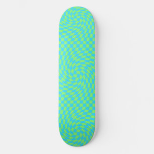 Light Blue & Green Warped Chequerboard Pattern  Skateboard