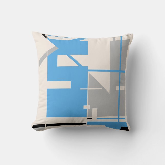 Light Blue Grey Black Beige Bold Mosaic Abstract Cushion (Front)