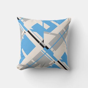 Light Blue Grey Black Beige Diagonal Abstract Cushion