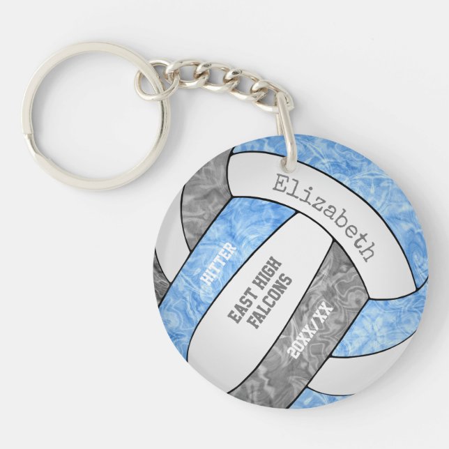 Light blue grey girly sports custom volleyball key ring (Front)