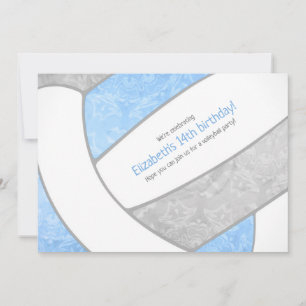 light blue grey girly volleyball birthday party invitation