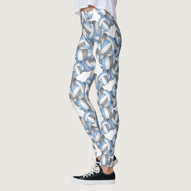 Light blue grey girly volleyballs pattern leggings (Left)