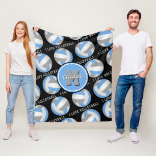 light blue grey I love volleyball text pattern Fleece Blanket