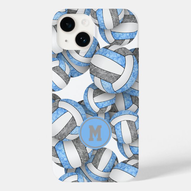 Light blue grey monogrammed girls volleyball Case-Mate iPhone case (Back)