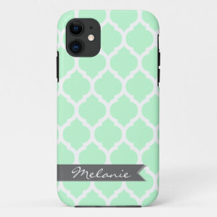 Light Blue Grey Moroccan Lattice & Banner iPhone 11 Case