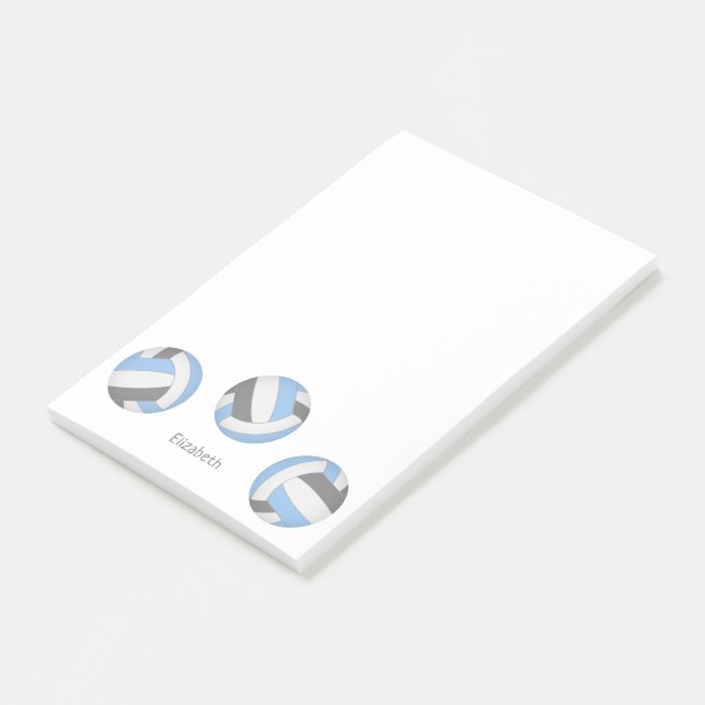 light blue grey personalised volleyball post-it notes (Angled)