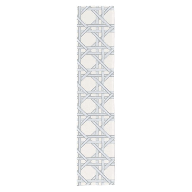 Light Blue Grey Rattan Weave, Bone Short Table Runner (Front)
