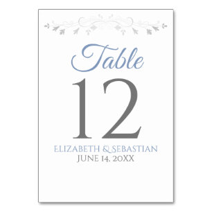 Light Blue & Grey Simple Elegant Wedding Table Number