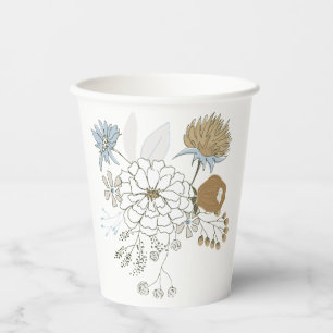 Light blue grey tan summer florals paper cups
