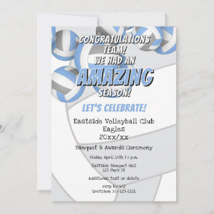 light blue grey team colours kids volleyball party invitation