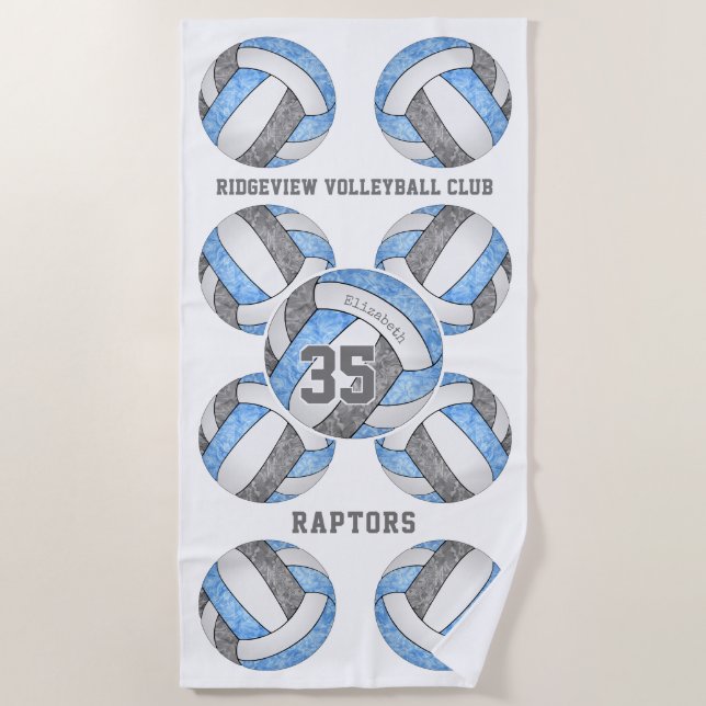 light blue grey team colours name volleyballs  beach towel (Front)
