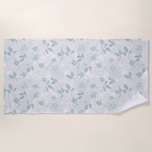 Light Blue-Grey Vintage Flowers Pattern Beach Towel