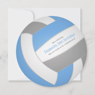 Light blue grey volleyball birthday party announcement