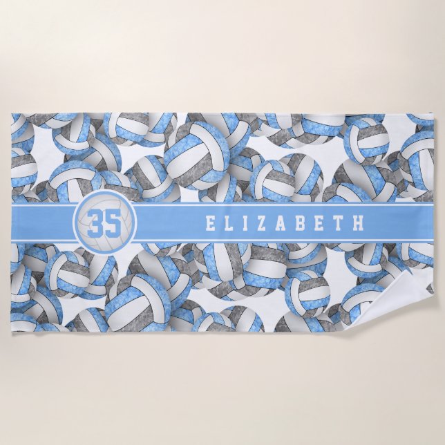 Light blue grey volleyball sports team colours beach towel (Front)