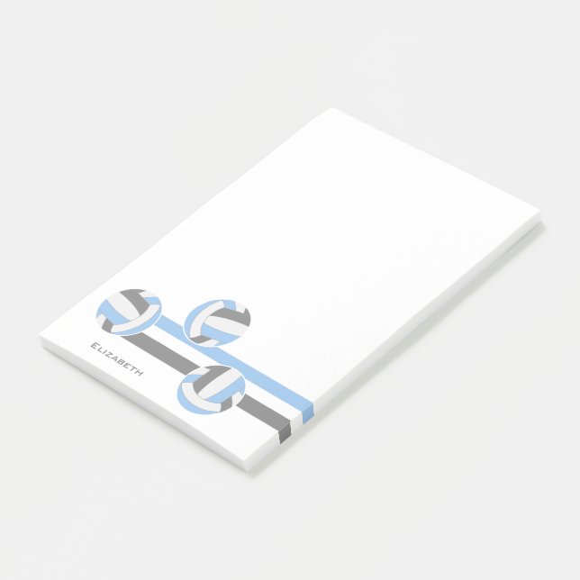 light blue grey volleyballs stripes custom name post-it notes (Angled)