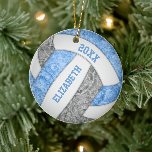 Light blue grey white girly sporty volleyball ceramic ornament (Tree)