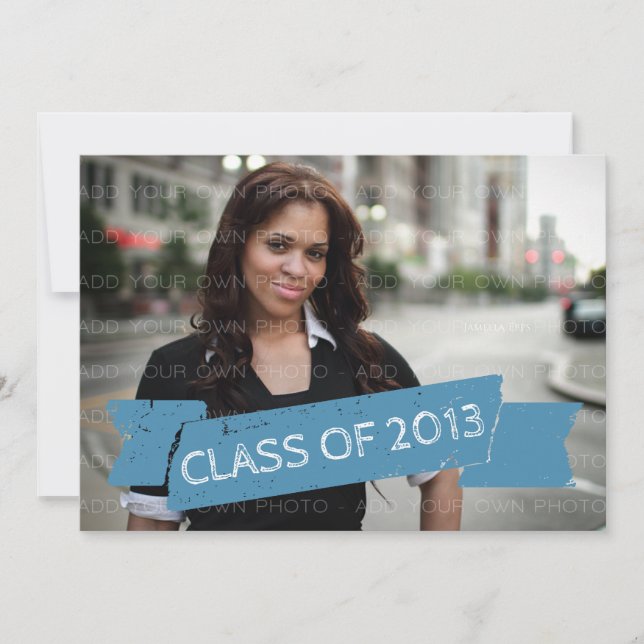 Light Blue Grunge Banner 2013 Grad Invitation (Front)