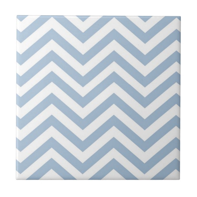 Light Blue Grunge Textured Chevron Ceramic Tile (Front)
