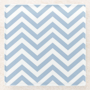 Light Blue Grunge Textured Chevron Glass Coaster