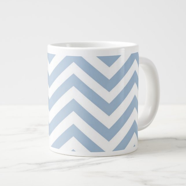 Light Blue Grunge Textured Chevron Large Coffee Mug (Front Right)