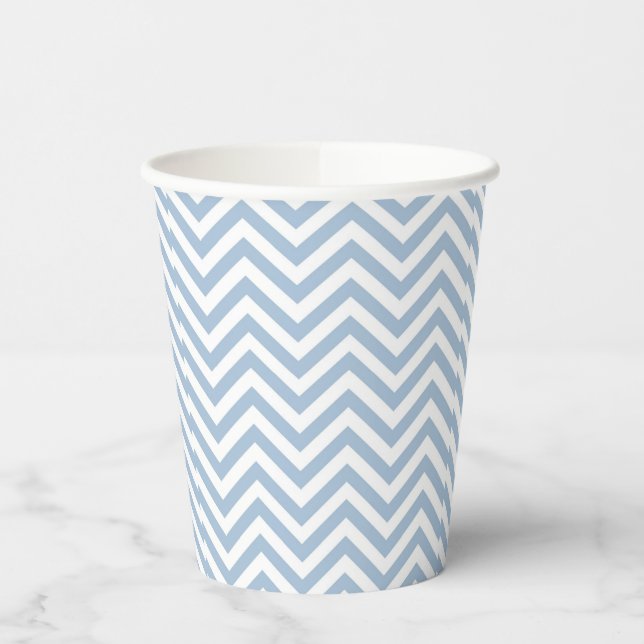 Light Blue Grunge Textured Chevron Paper Cups (Left)