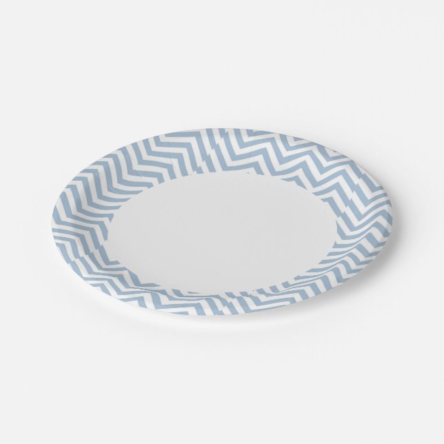 Light Blue Grunge Textured Chevron Paper Plate (Angled)
