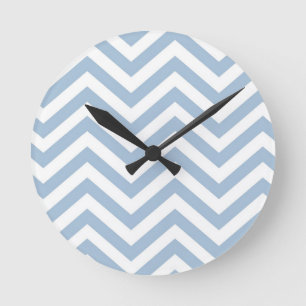 Light Blue Grunge Textured Chevron Round Clock