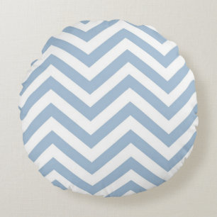 Light Blue Grunge Textured Chevron Round Cushion