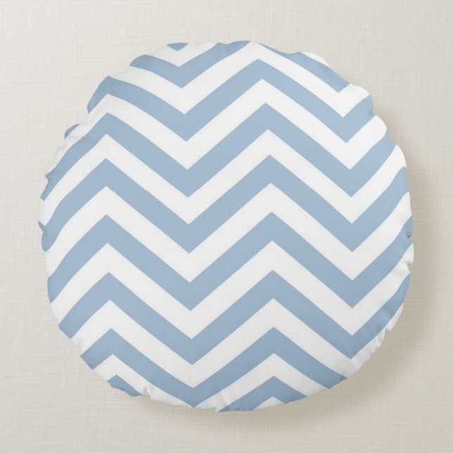 Light Blue Grunge Textured Chevron Round Cushion (Front)