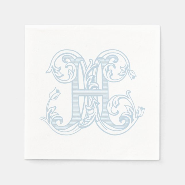 Light Blue "H" Monogram Cocktail Napkins (Front)