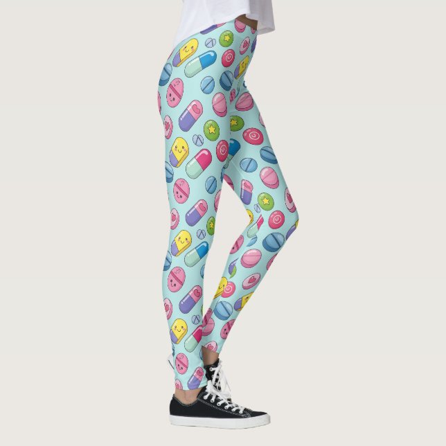 Light Blue Happy Pill Pattern Leggings (Right)