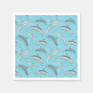 Light Blue Hawaiian Tribal Dolphins Napkin